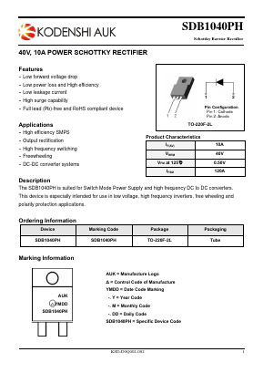 SDB1040PH-1 Datasheet PDF Kodenshi Auk Co., LTD