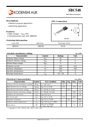 SBC548A Datasheet PDF Kodenshi Auk Co., LTD