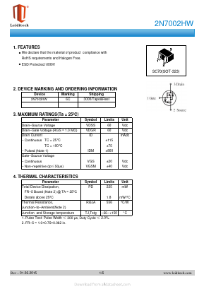 2N7002HW Datasheet PDF Shanghai Leiditech Electronic Technology Co., Ltd