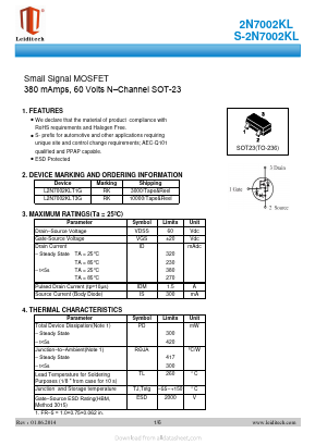 2N7002KL Datasheet PDF Shanghai Leiditech Electronic Technology Co., Ltd