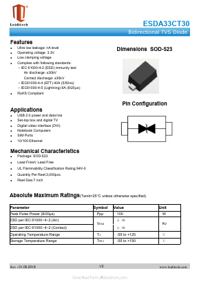 ESDA33CT30 Datasheet PDF Shanghai Leiditech Electronic Technology Co., Ltd