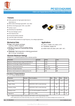 PESD3342U005 Datasheet PDF Shanghai Leiditech Electronic Technology Co., Ltd