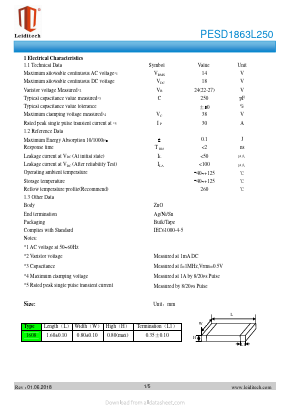 PESD1863L250 Datasheet PDF Shanghai Leiditech Electronic Technology Co., Ltd