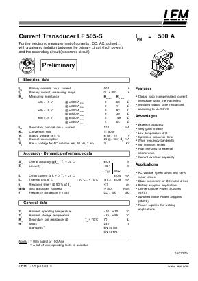 LF505-S Datasheet PDF LEM Industrial