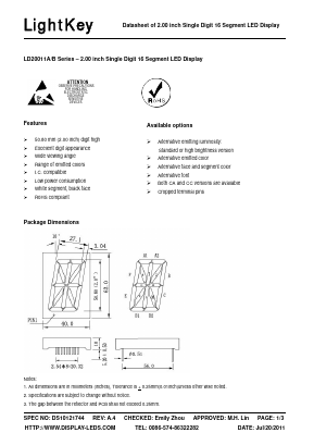 LD20011AUB Datasheet PDF LightKey Optoelectronics Ltd.