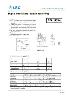 DTA114YKA Datasheet PDF Leshan Radio Company,Ltd