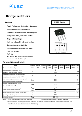 GBU8 Datasheet PDF Leshan Radio Company,Ltd