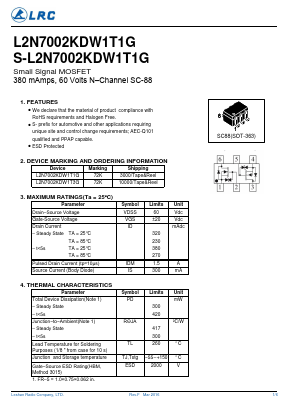 L2N7002KDW1T1G Datasheet PDF Leshan Radio Company,Ltd