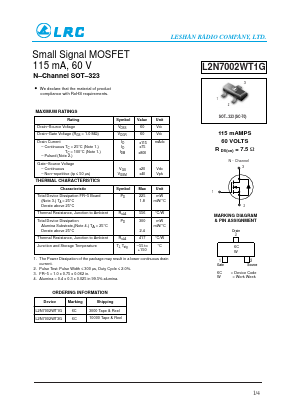 L2N7002WT3G Datasheet PDF Leshan Radio Company,Ltd