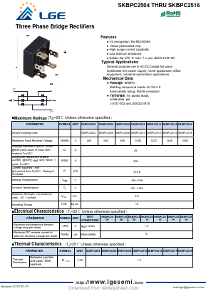 SKBPC2506 Datasheet PDF Shenzhen Luguang Electronic Technology Co., Ltd