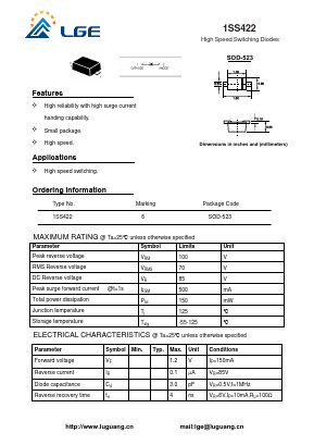 1SS422 Datasheet PDF Shenzhen Luguang Electronic Technology Co., Ltd