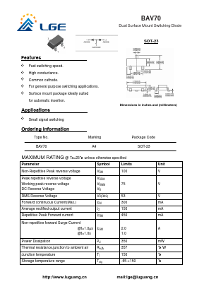 BAV70 Datasheet PDF Shenzhen Luguang Electronic Technology Co., Ltd