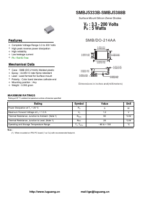 SMBJ5369B Datasheet PDF Shenzhen Luguang Electronic Technology Co., Ltd