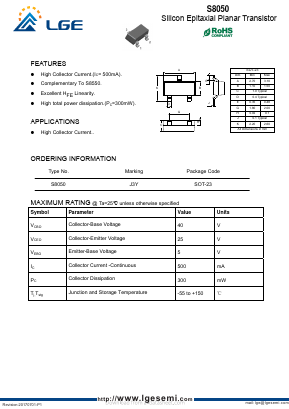 S8050 Datasheet PDF Shenzhen Luguang Electronic Technology Co., Ltd