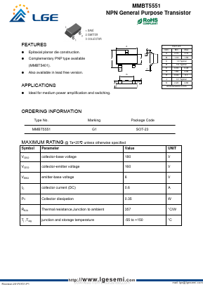 MMBT5551 Datasheet PDF Shenzhen Luguang Electronic Technology Co., Ltd