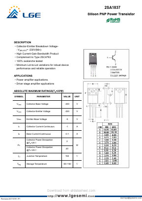 A1837 Datasheet PDF Shenzhen Luguang Electronic Technology Co., Ltd