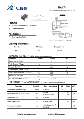 BAV74 Datasheet PDF Shenzhen Luguang Electronic Technology Co., Ltd