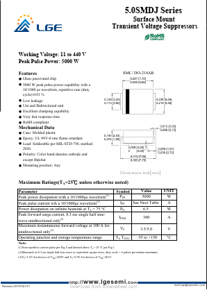 5.0SMDJ150C Datasheet PDF Shenzhen Luguang Electronic Technology Co., Ltd