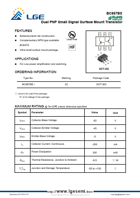 BC857BS Datasheet PDF Shenzhen Luguang Electronic Technology Co., Ltd