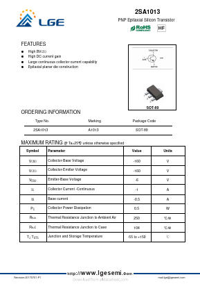 2SA1013 Datasheet PDF Shenzhen Luguang Electronic Technology Co., Ltd