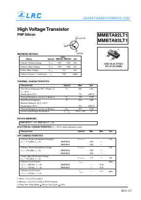 MMBTA92LT1 Datasheet PDF Leshan Radio Company