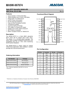 MASW-007074-0001TR Datasheet PDF M/A-COM Technology Solutions, Inc.