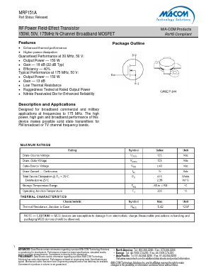 MRF151A Datasheet PDF M/A-COM Technology Solutions, Inc.