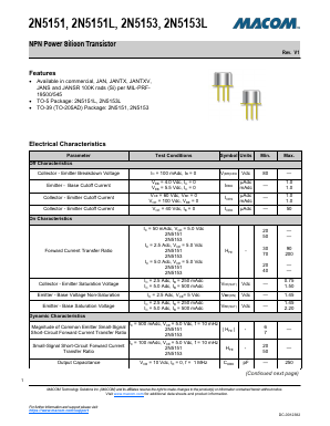 2N5151 Datasheet PDF M/A-COM Technology Solutions, Inc.