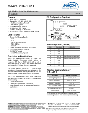 MA4VAT2007-1061T Datasheet PDF M/A-COM Technology Solutions, Inc.