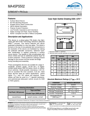 MA4SPS502 Datasheet PDF M/A-COM Technology Solutions, Inc.