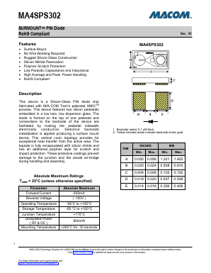 MA4SPS302 Datasheet PDF M/A-COM Technology Solutions, Inc.