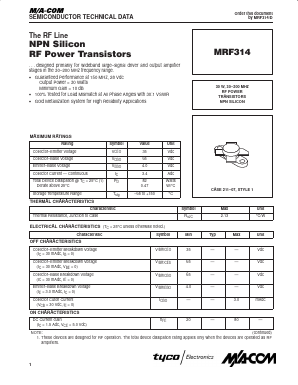 MRF314 Datasheet PDF Tyco Electronics