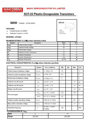 S8050 Datasheet PDF MAKO SEMICONDUCTOR CO.,LIMITED