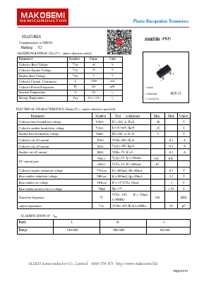 SS8550 Datasheet PDF MAKO SEMICONDUCTOR CO.,LIMITED