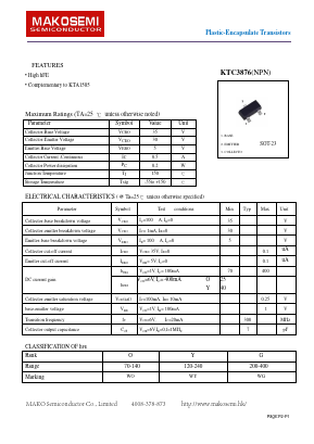 KTC3876 Datasheet PDF MAKO SEMICONDUCTOR CO.,LIMITED
