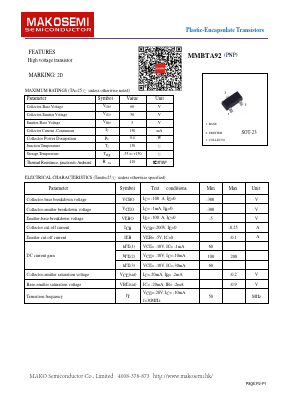 MMBTA92 Datasheet PDF MAKO SEMICONDUCTOR CO.,LIMITED