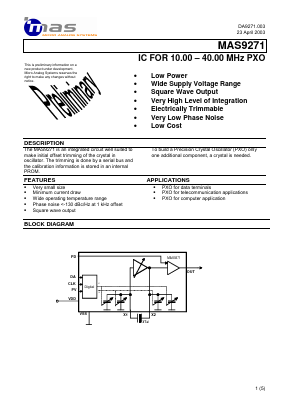 MAS9271 Datasheet PDF Micro Analog Systems Oy