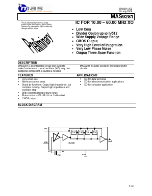 MAS9281AGTG00 Datasheet PDF Micro Analog systems