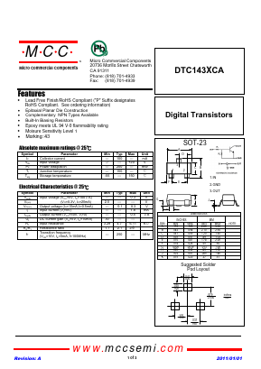 DTC143XCA Datasheet PDF Micro Commercial Components