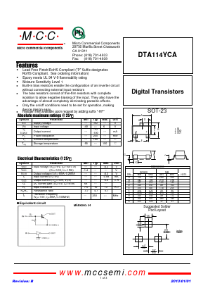 DTA114YCA Datasheet PDF Micro Commercial Components