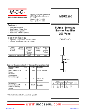 MBR5200 Datasheet PDF Micro Commercial Components