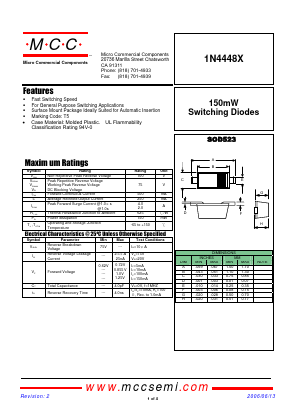 1N4448X Datasheet PDF Micro Commercial Components