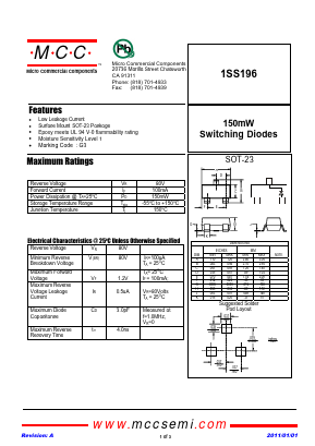 1SS196 Datasheet PDF Micro Commercial Components