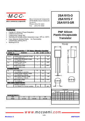 2SA1015-Y Datasheet PDF Micro Commercial Components