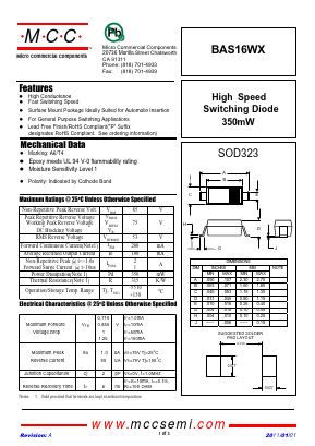 BAS16WX-TP Datasheet PDF Micro Commercial Components