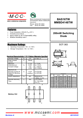 BAS16TW Datasheet PDF Micro Commercial Components