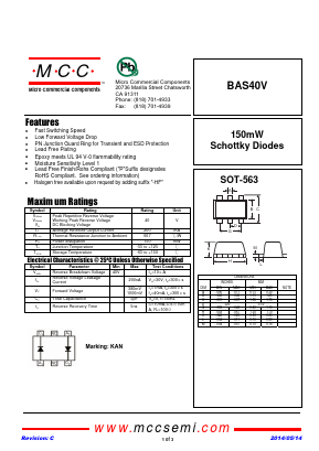 BAS40V Datasheet PDF Micro Commercial Components