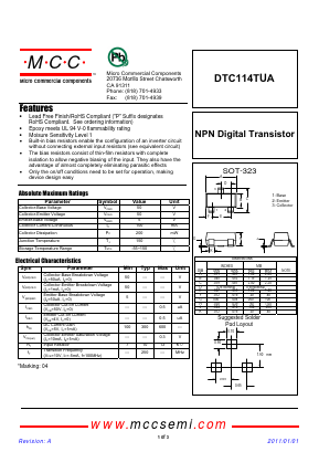 DTC114TUA-TP Datasheet PDF Micro Commercial Components