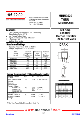 MBRD540 Datasheet PDF Micro Commercial Components
