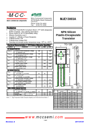 MJE13003A-BP Datasheet PDF Micro Commercial Components